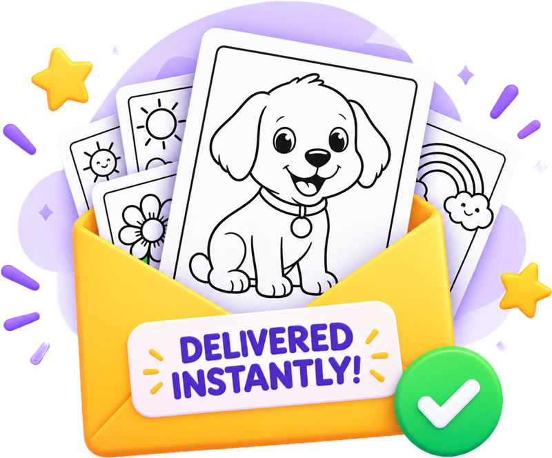 Yellow envelope with coloring pages delivered instantly